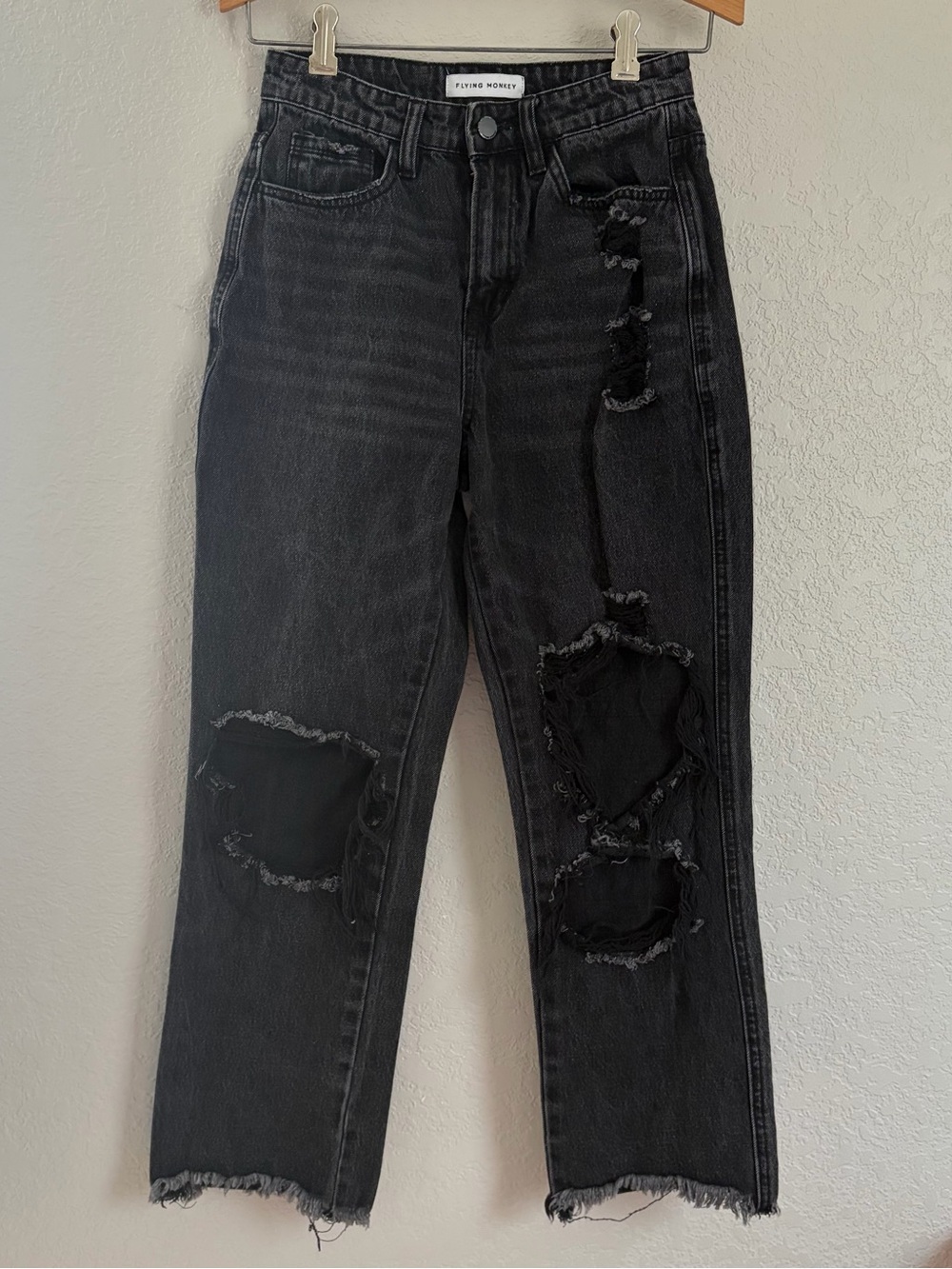 Flying Monkey Women's Size 24 Black Destressed Ultra High Rise Straight Jeans